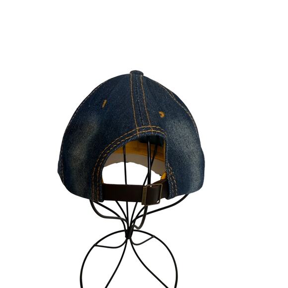 Patriotic USA Embellished Rhinestone Bead Distressed Raw Denim Baseball Cap Hat - Picture 3 of 9